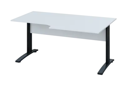 ERK 28 - 168 stůl kancelářský, rohový, pravý, kovová podnož černá, deska 25 mm, široký 1600 mm, bílá